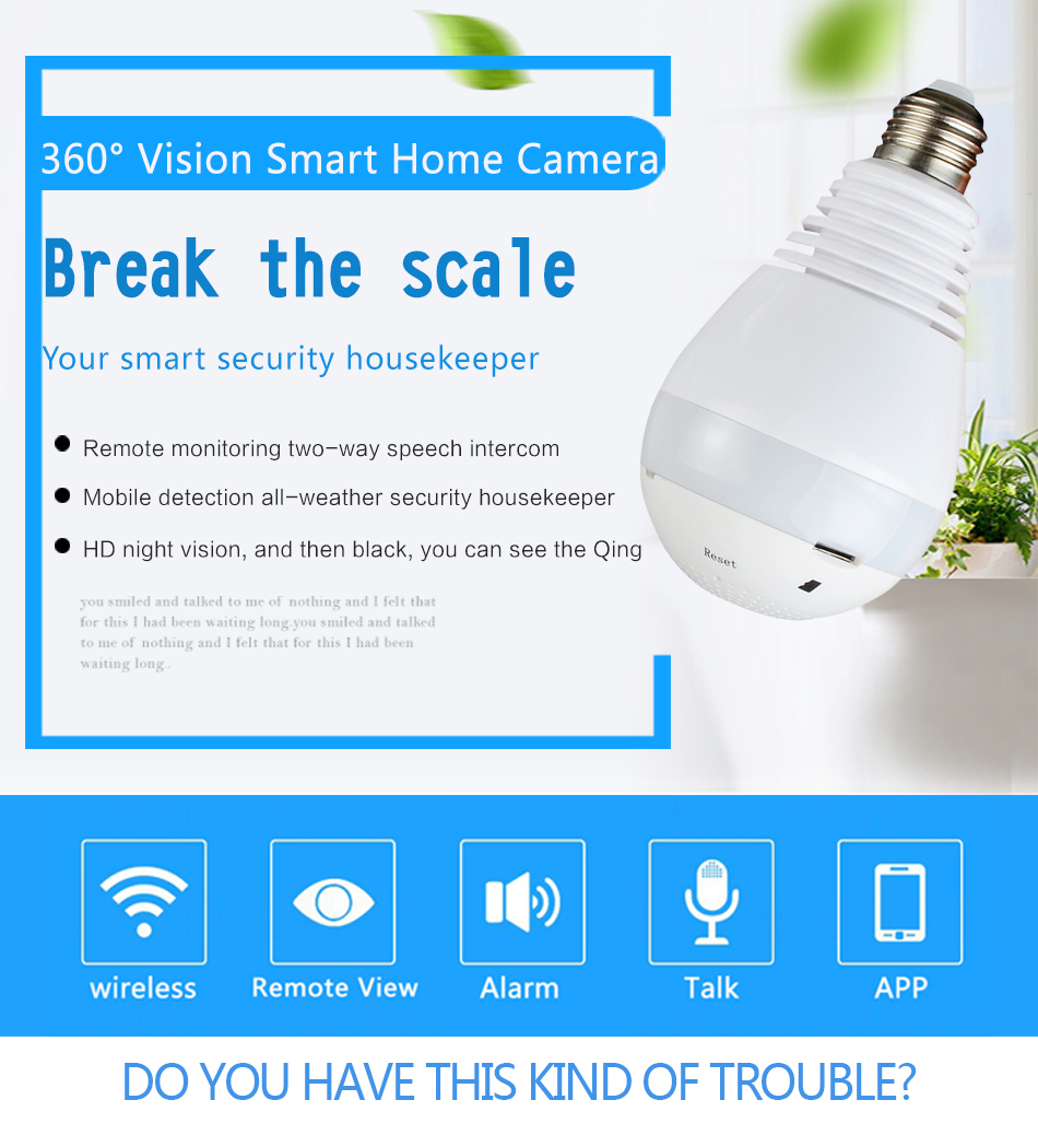 2018 Wireless IP Camera Bulb Light FishEye Smart Home CCTV 3D 360 degree VR Camera 2MP Home Security Panoramic Night Vision